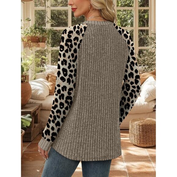 Women's apricot Stripes Color Block Long Sleeve Shirt Lightweight Sweater - Picture 4 of 4